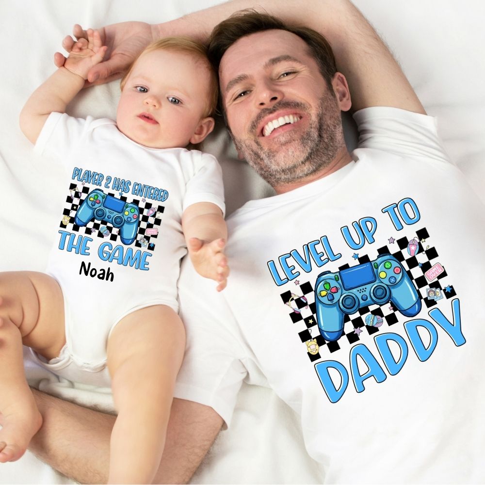 Level Up To Daddy Player 1 & Player 2 Matching Tee & Baby Vest