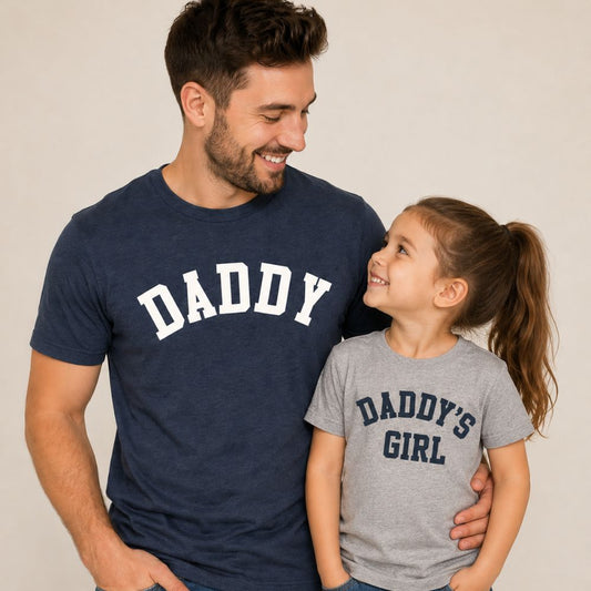 Daddy & Daddy's Boy and Girl College Grey/Navy Matching T-Shirts