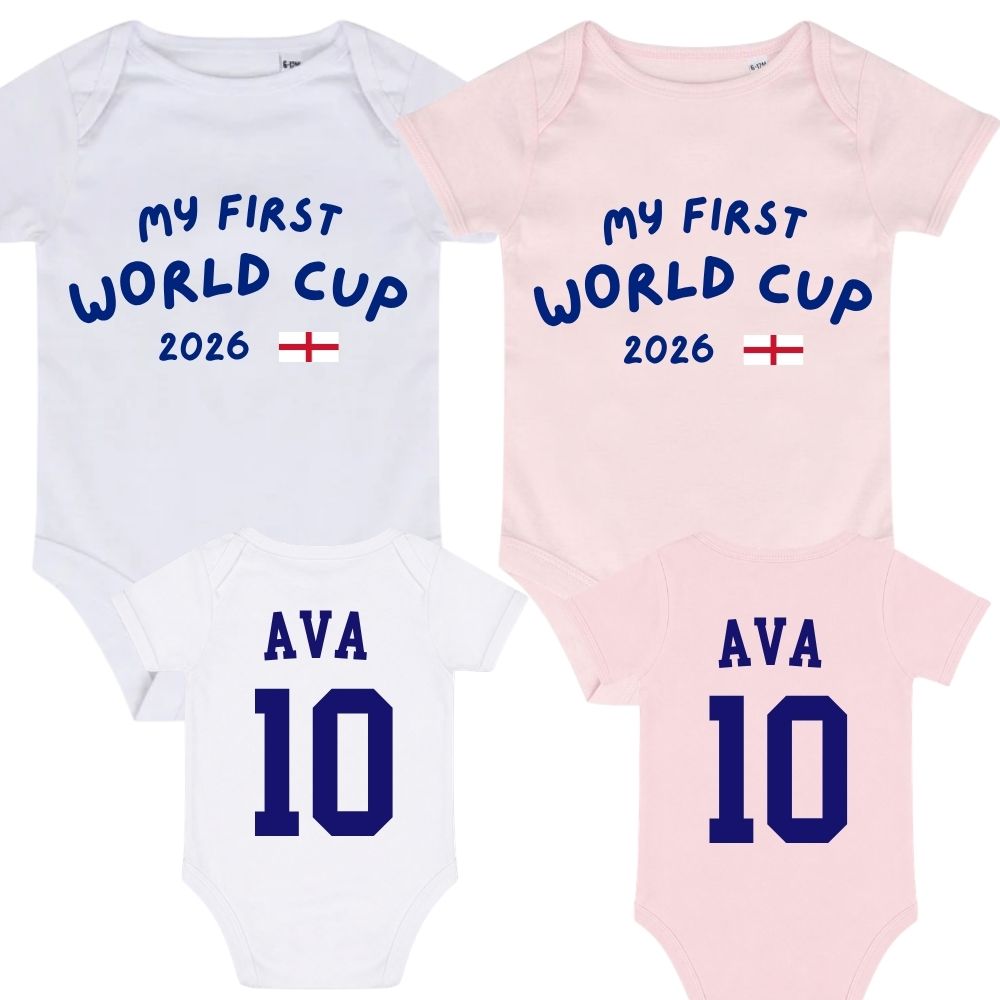 2 Pack England Knockout First World Cup Baby Bodysuit Set White/Pink
