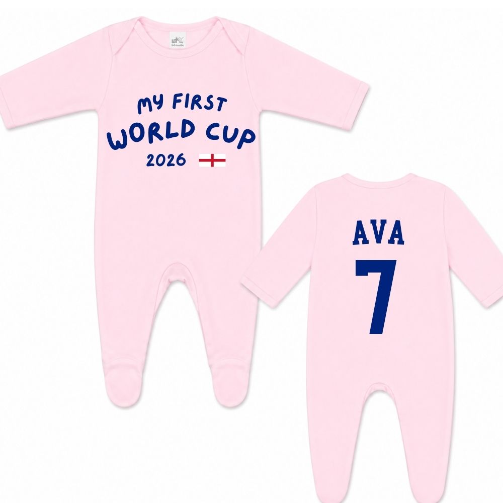 England Knockout My First World Cup Personalised Baby Sleepsuit
