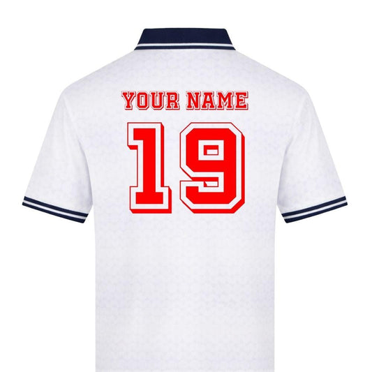 England Retro 1990 Style Nostalgia Personalised World Cup England Jersey