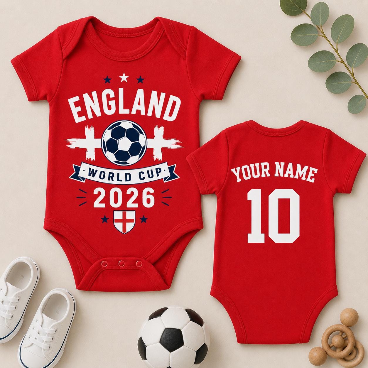England World Cup 2026 Baby Vest – Custom Name & Number Baby Bodysuit
