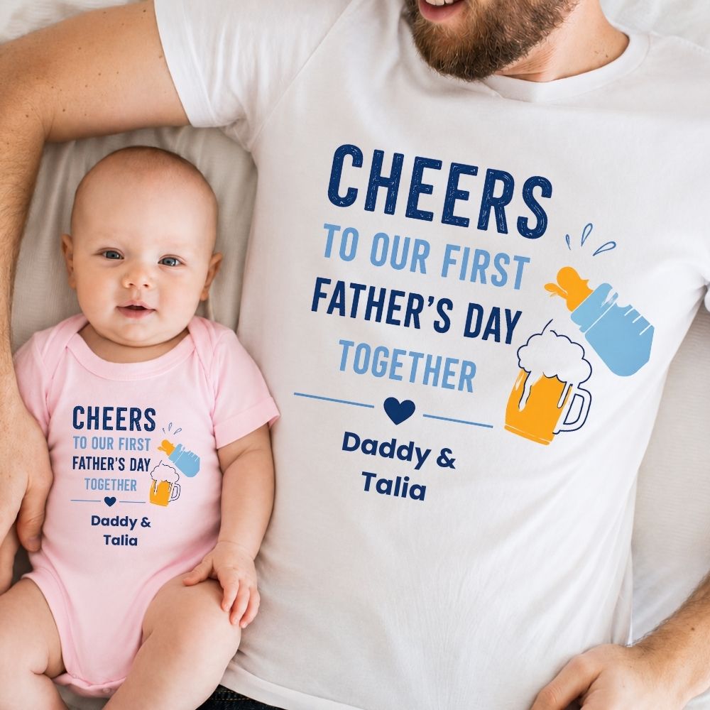Cheers to Father's Day Dad & Baby Matching Tee & Pink Bodysuit