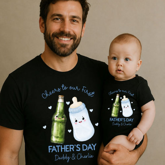 Beers & Milk Cheers to our Father's Day Dad & Baby Matching Tee & Vest