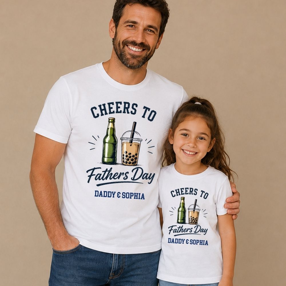 Beers & Boba Cheers to our Father's Day Dad & Kid Matching T-Shirts