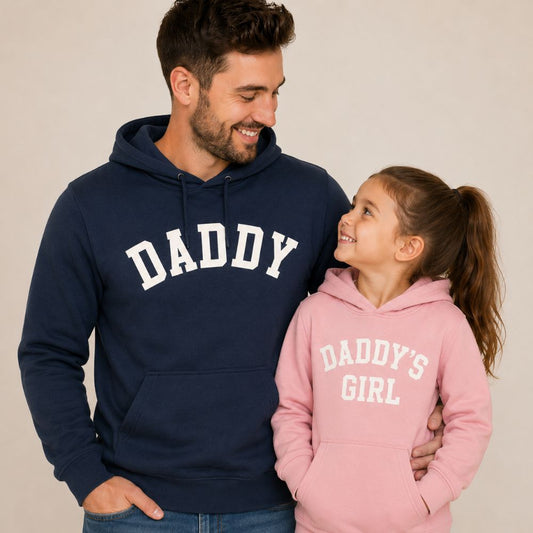Daddy & Daddy's Girl College Navy/Pink Matching Hoodies