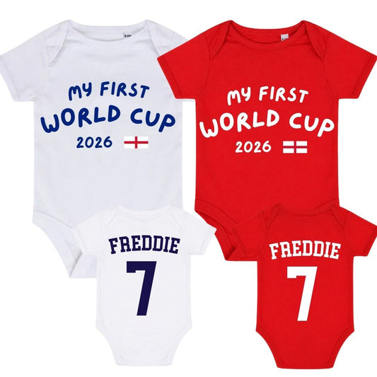 England 2 Pack Kit My First World Cup Personalised Baby Bodysuit Set