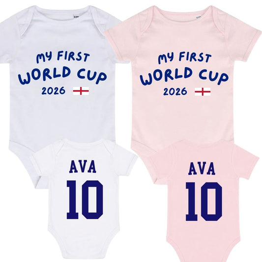 2 Pack England Knockout First World Cup Baby Bodysuit Set White/Pink