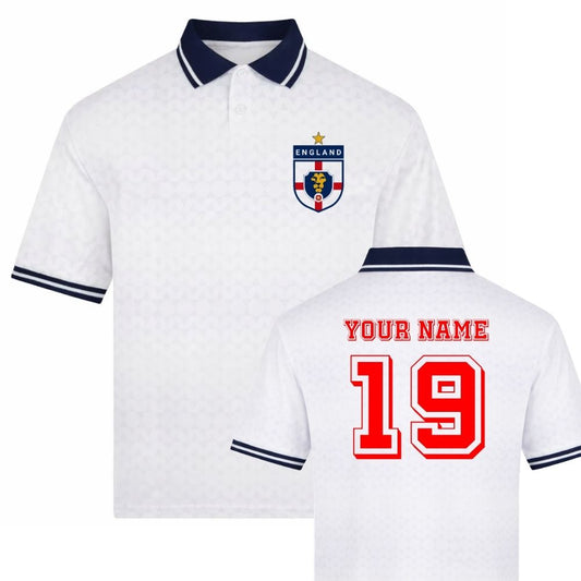 England Retro 1990 '19' Personalised Retro Jersey