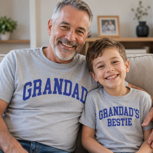 Grandad & Grandad's Bestie College Matching T-Shirts Grey