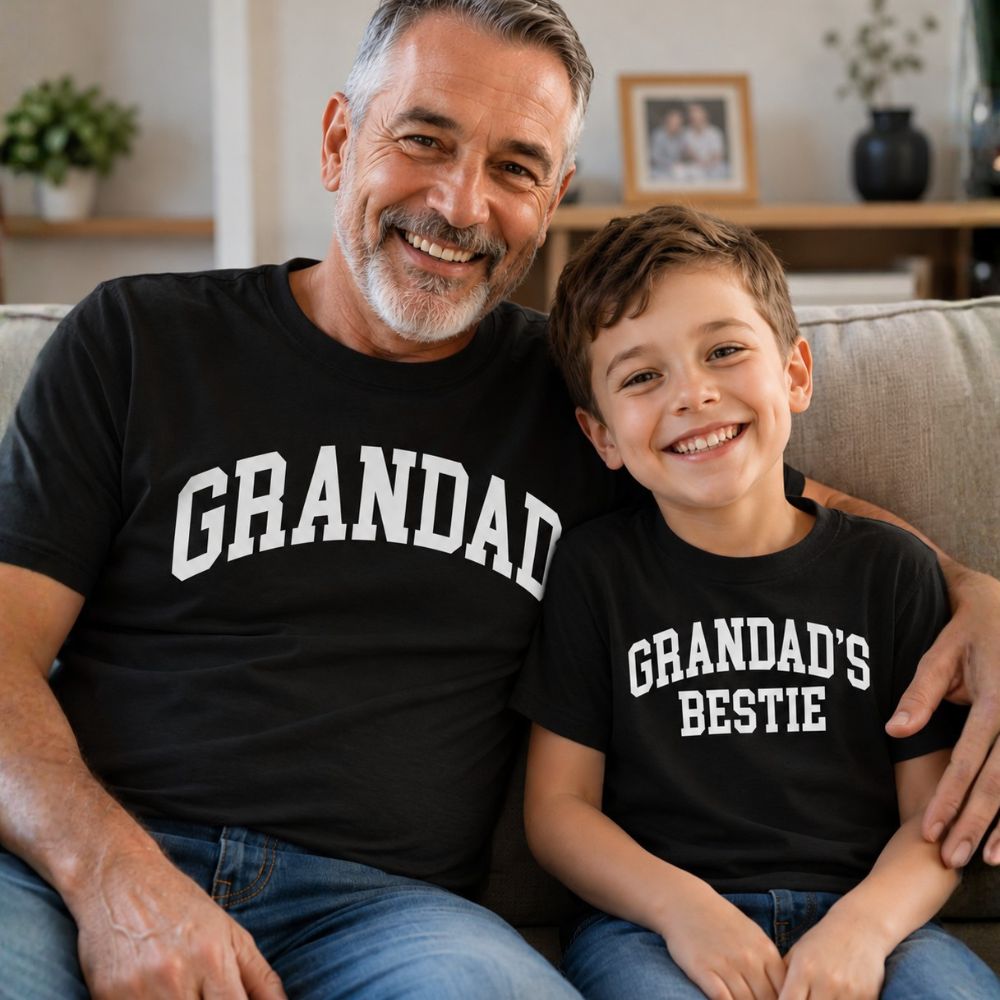 Grandad & Grandad's Bestie College Matching T-Shirts Black