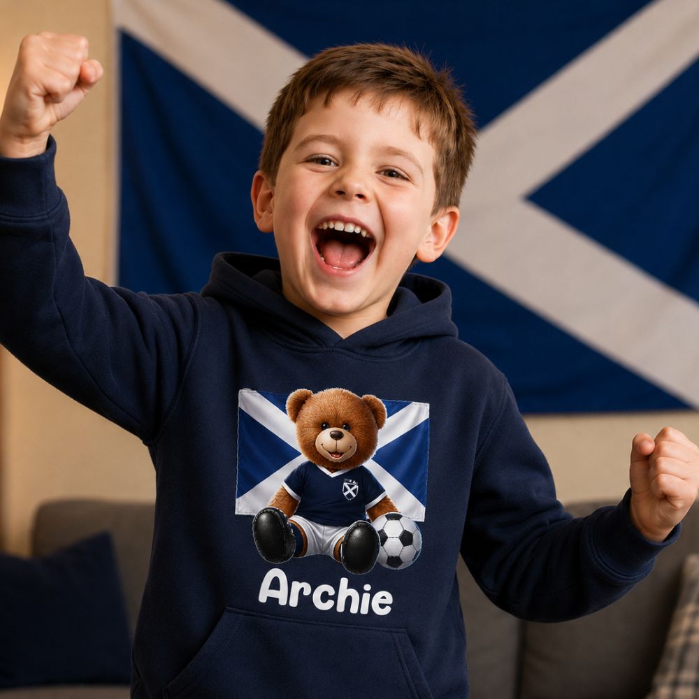 Scotland Flag Bear Personalised Kids Hoodie