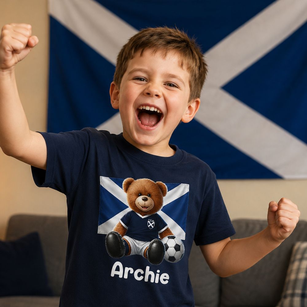 Scotland Flag Bear Personalised Kids T-Shirt