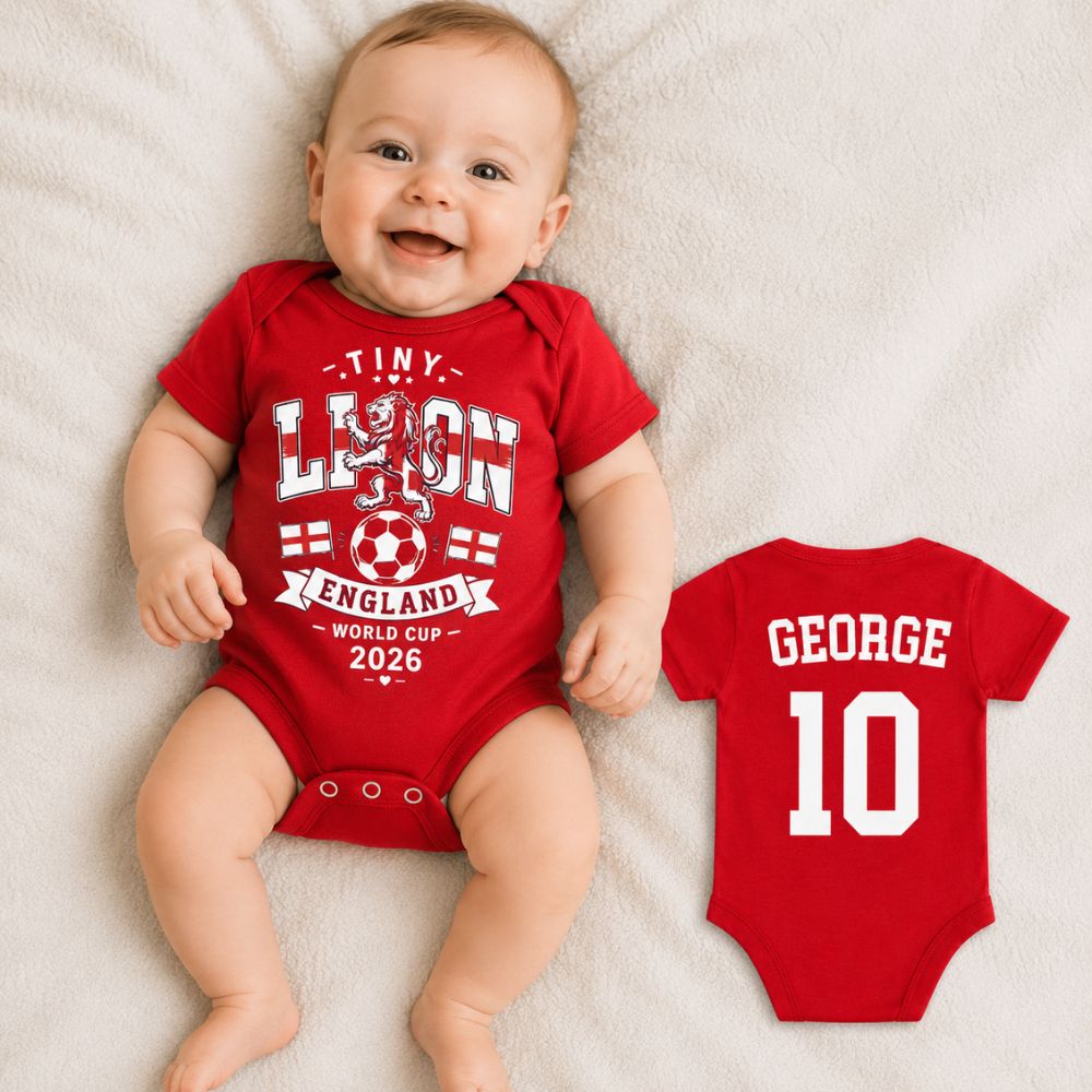 England Tiny Lion Personalised Baby Bodysuit Vest