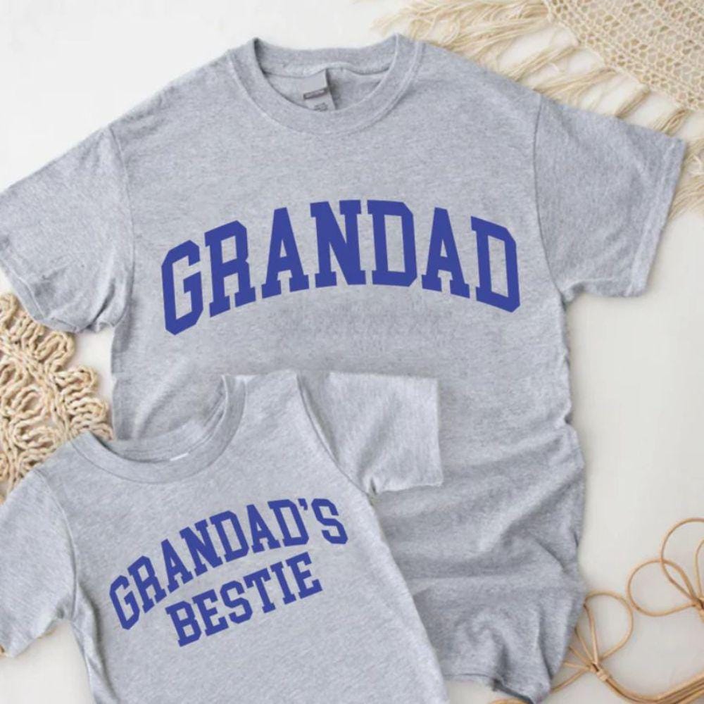 Grandad & Grandad's Bestie Grandpa, Papa, Grandson, Granddaughter Matching Grey T-Shirts