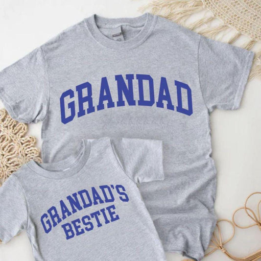 Grandad & Grandad's Bestie Grandpa, Papa, Grandson, Granddaughter Matching Grey T-Shirts