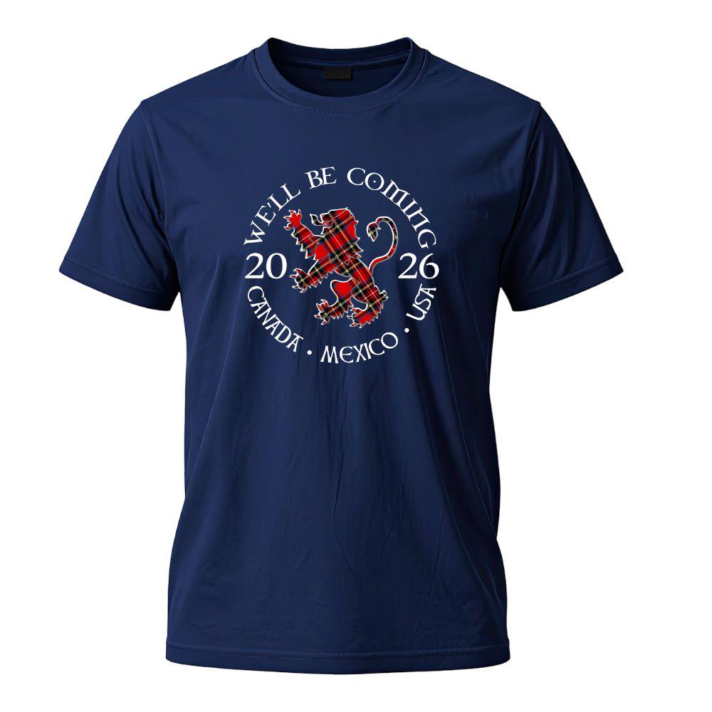 Personalised Scotland We'll Be Coming Lion T-Shirt Navy