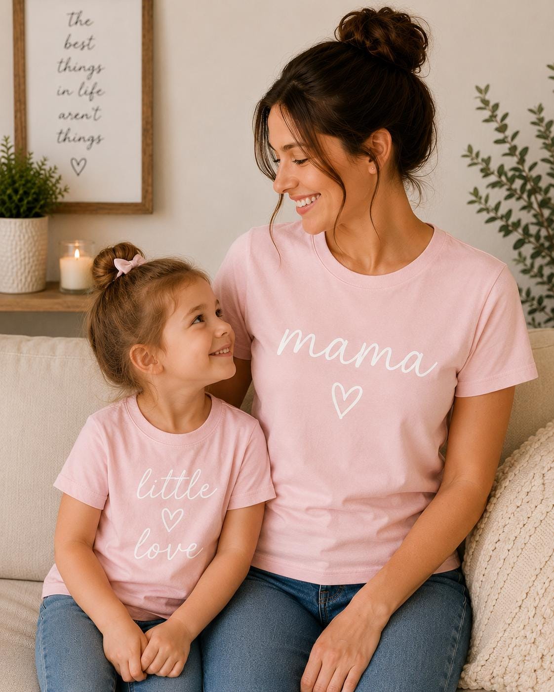 Mama & Little Love T-Shirts Family Matching Tops Baby Pink