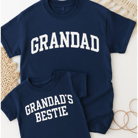 Grandad & Grandad's Bestie Grandpa, Papa, Grandson, Granddaughter Matching Navy T-Shirts