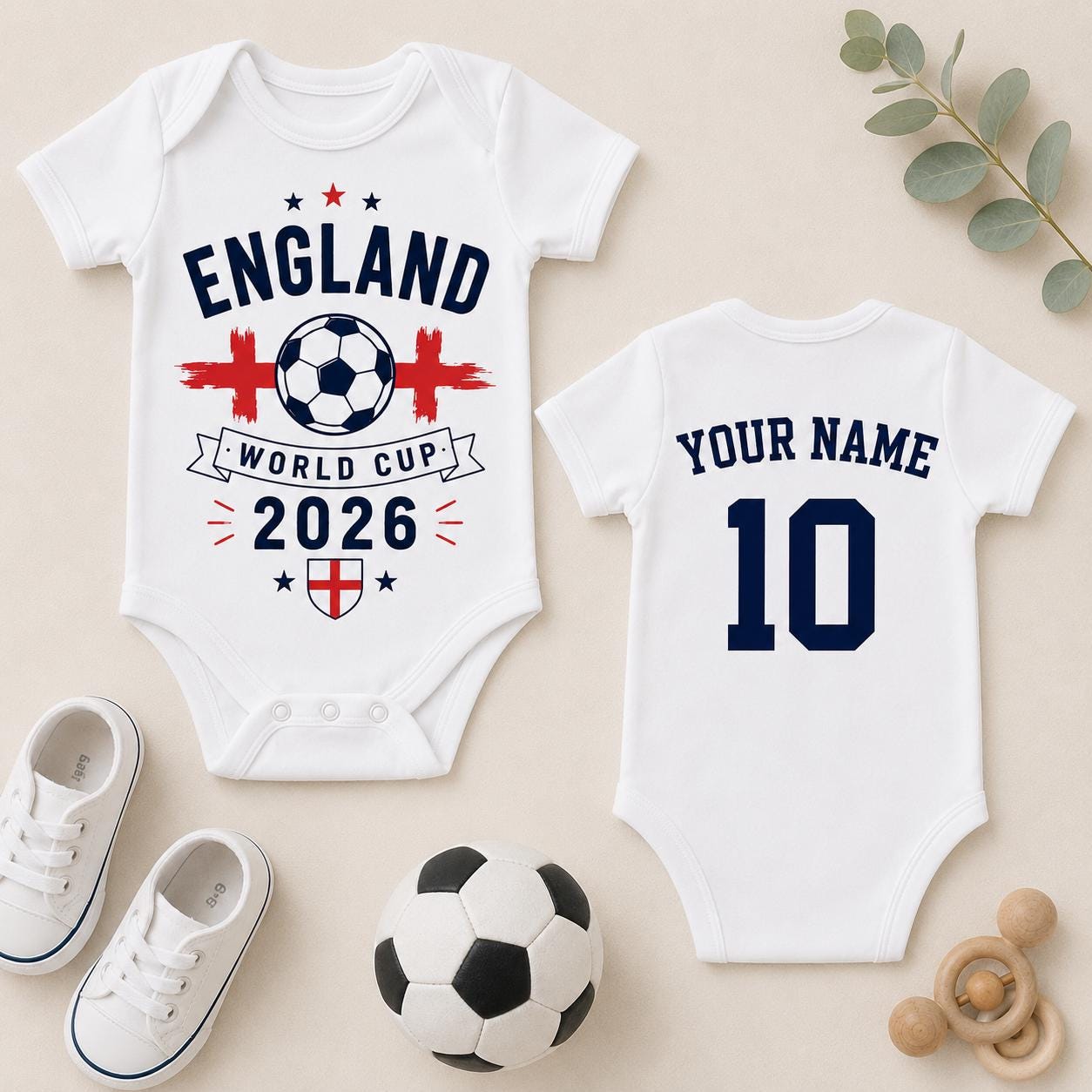 England World Cup 2026 Baby Vest – Custom Name & Number Baby Bodysuit