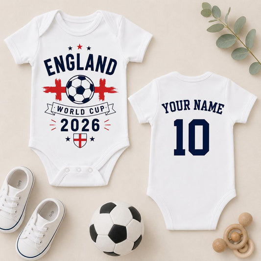 England World Cup 2026 Baby Vest – Custom Name & Number Baby Bodysuit