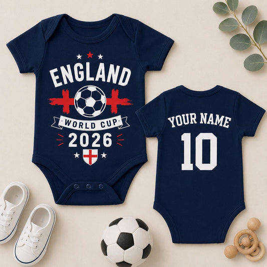 England World Cup 2026 Baby Vest – Custom Name & Number Baby Bodysuit